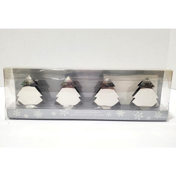 Pier 1 Imports Set of 4 Silver Christmas Tree Place Card Holders w/ Cards NEW - Picture 1 of 8